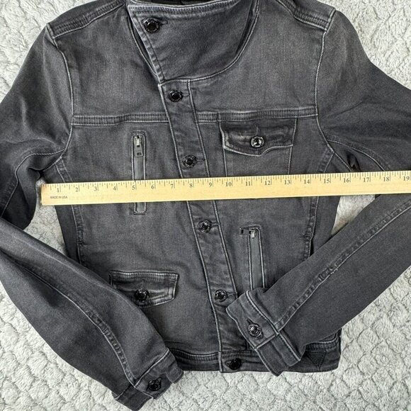 Guess Black Denim Jacket Button-Up Biker Multiple Pockets Womens‎ Size S - Picture 6 of 11